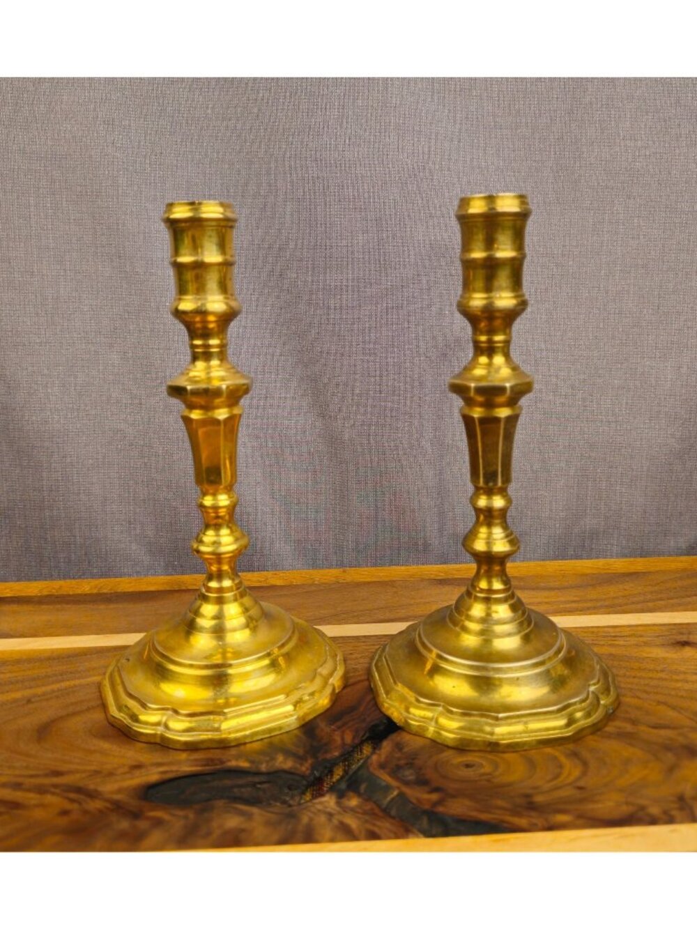 Pair Of Vintage Brass Candlestick Holders With Ornate Design - 8" Tall 4.5" Base